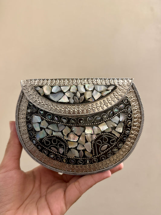 Medium Silver Seep Metal Clutch