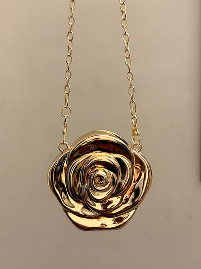 Golden Rose Flower Metal Clutch