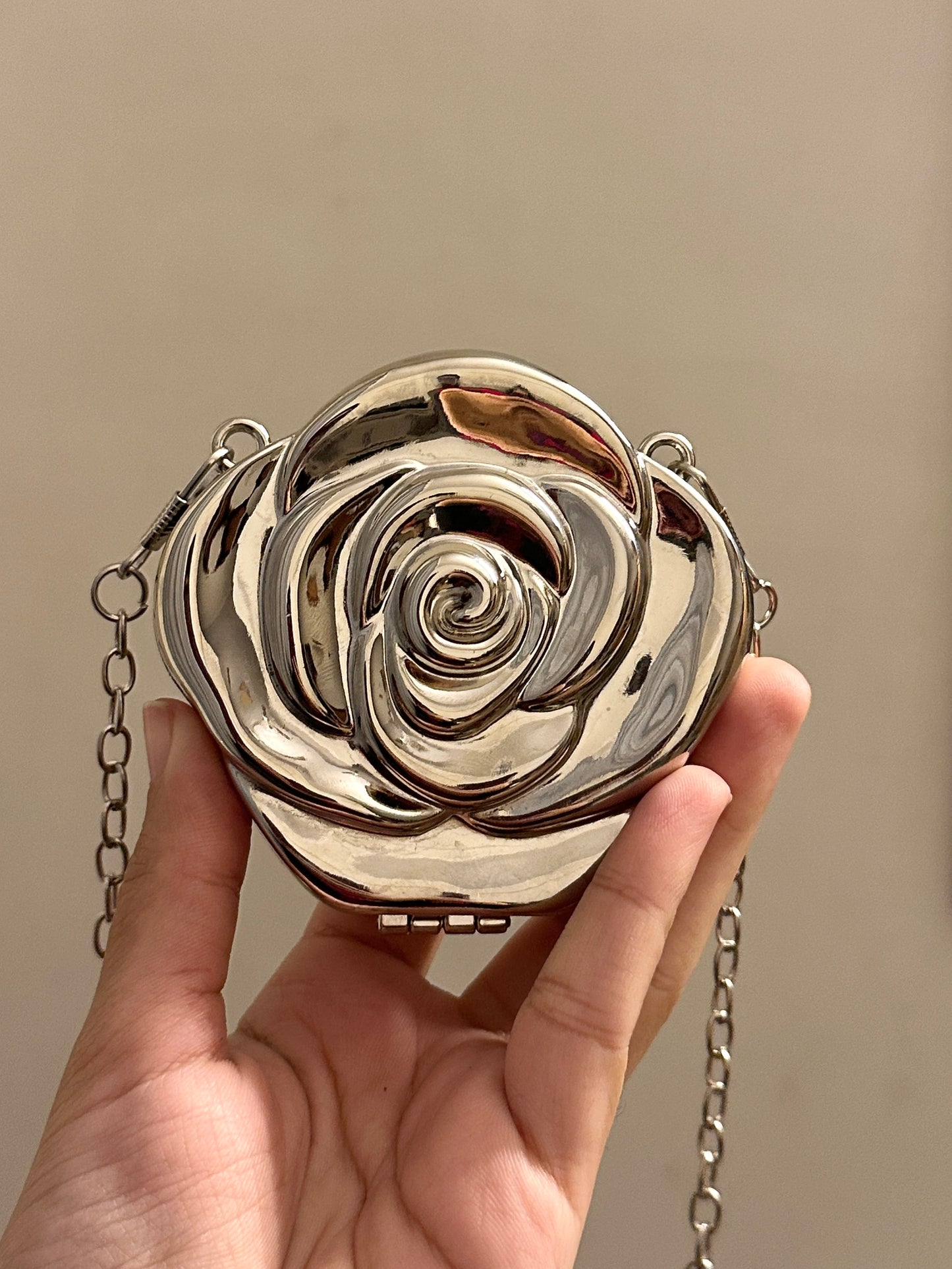 Silver Rose Flower Metal Clutch