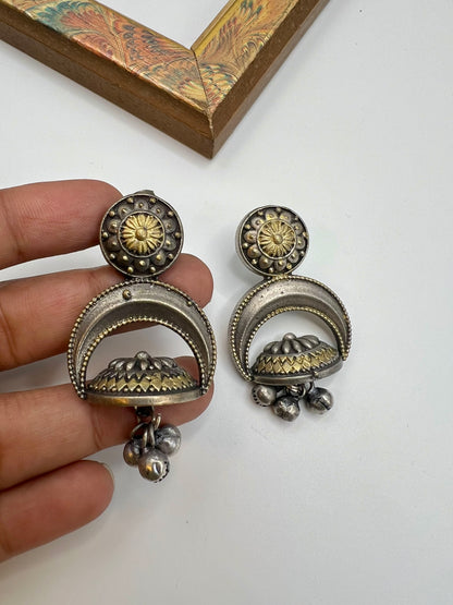 Crescent ghungroo drop earrings