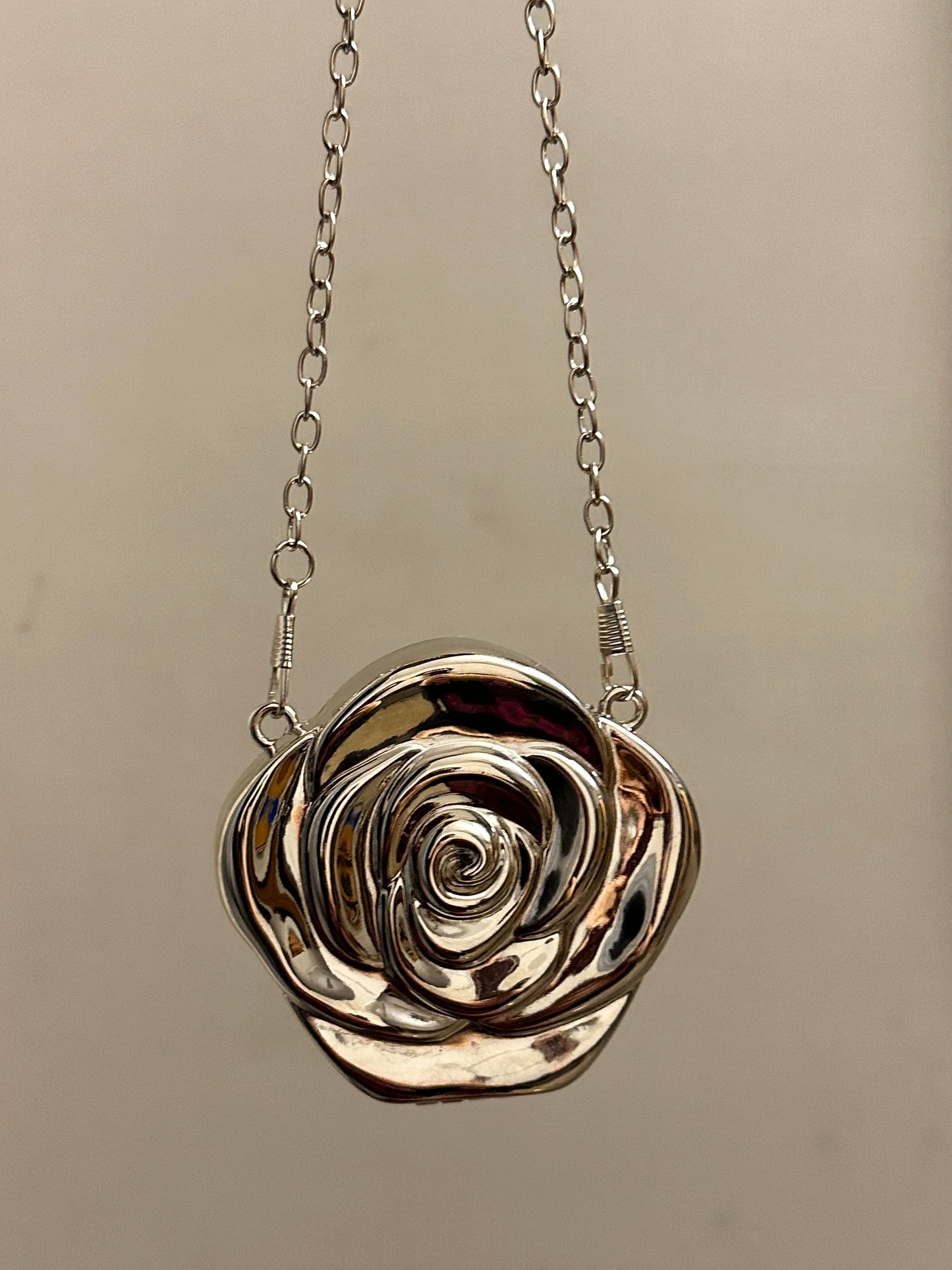 Silver Rose Flower Metal Clutch
