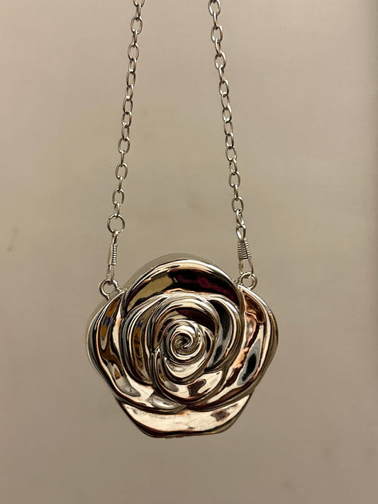 Silver Rose Flower Metal Clutch