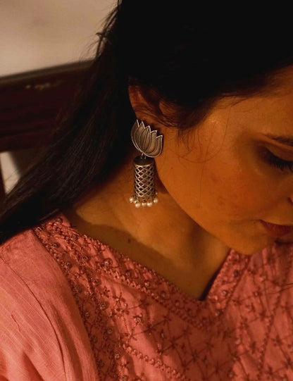 Lotus Cylinder Drop Earrings