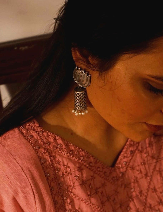 Lotus Cylinder Drop Earrings