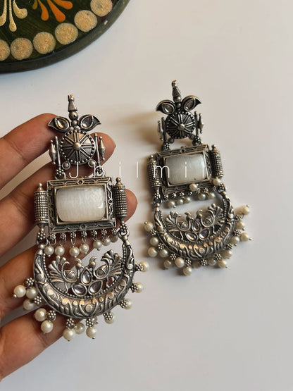 Peacock Crescent Pearl Drop Earrings
