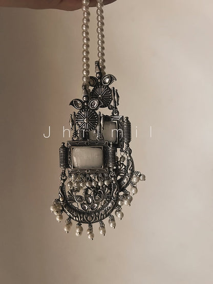 Peacock Crescent Pearl Drop Earrings