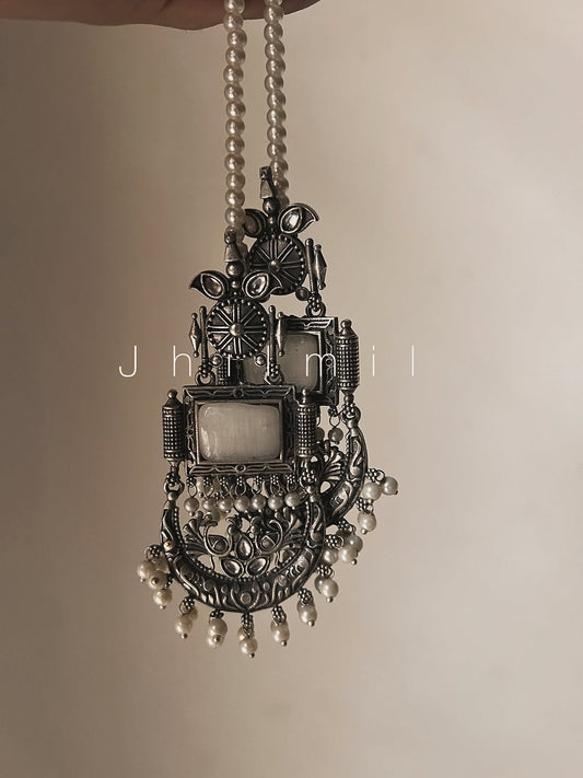 Peacock Crescent Pearl Drop Earrings