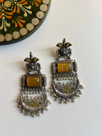Peacock Crescent Pearl Drop Earrings