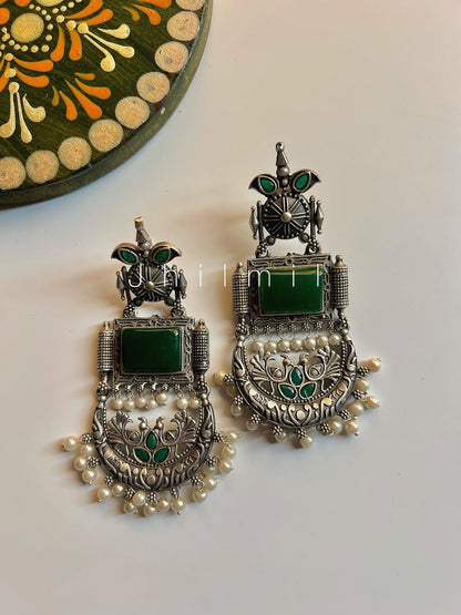 Peacock Crescent Pearl Drop Earrings