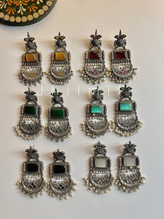 Peacock Crescent Pearl Drop Earrings