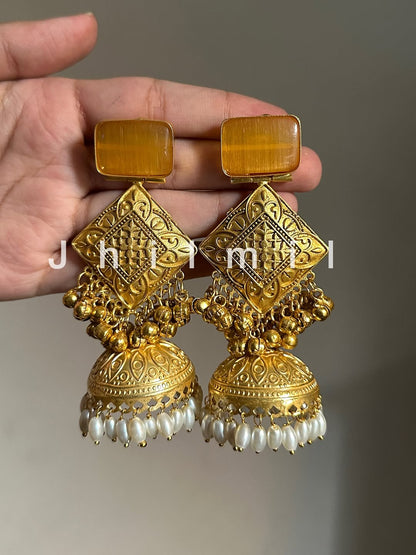 Basanti Jhumka - Rectangle Design