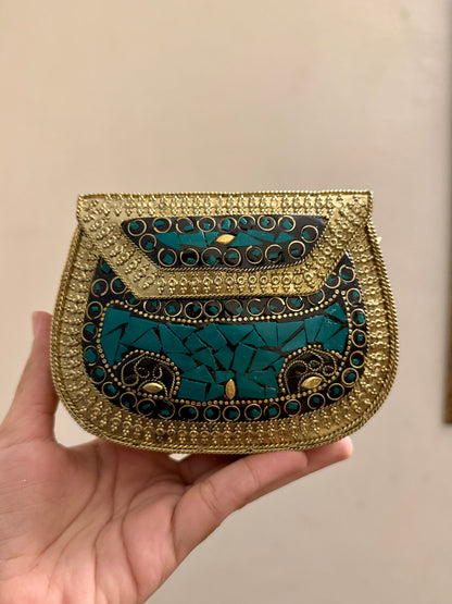 Medium Sea Green Metal Clutch