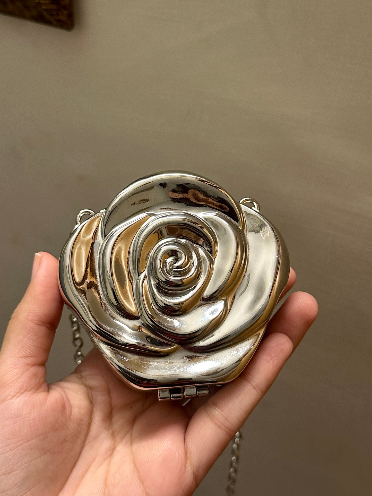 Silver Rose Flower Metal Clutch