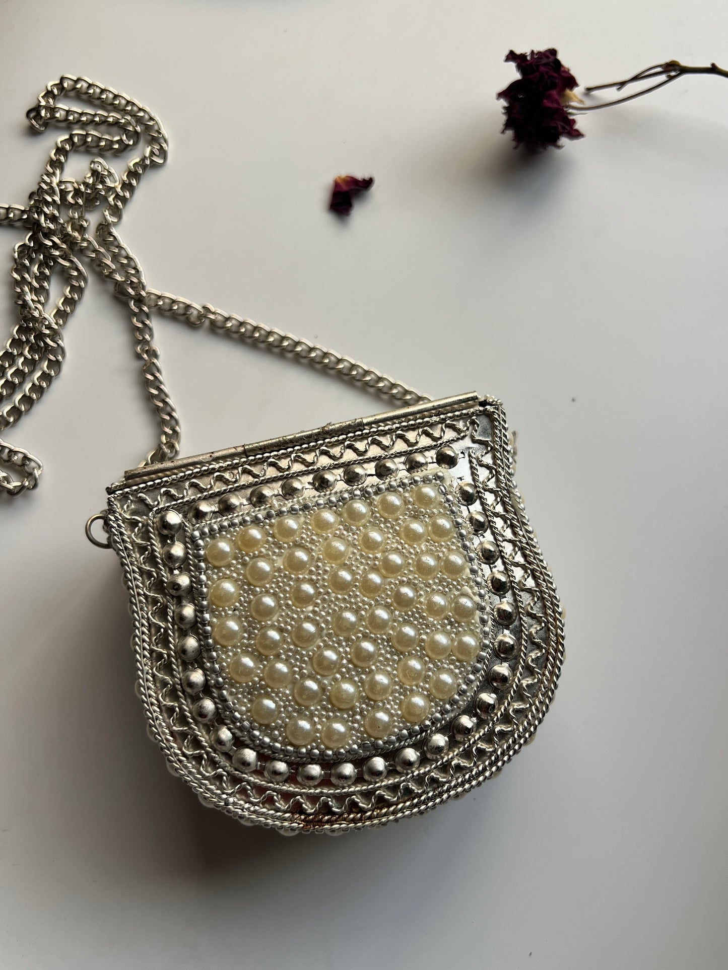 New Silver Pearl Metal Clutch