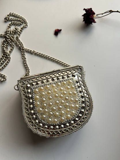 New Silver Pearl Metal Clutch