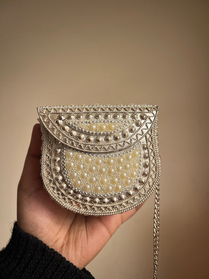 New Silver Pearl Metal Clutch