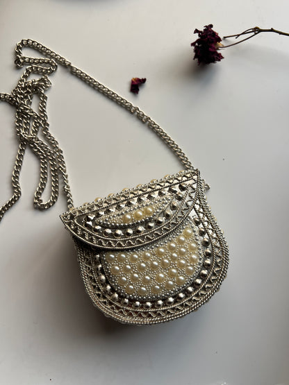 New Silver Pearl Metal Clutch