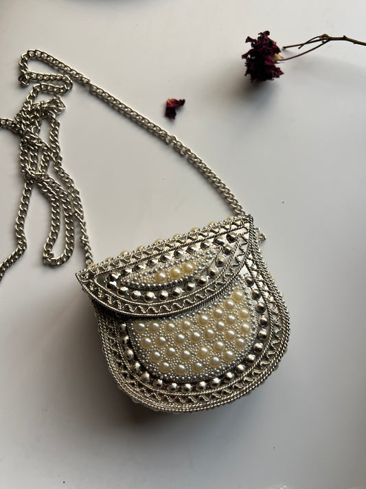 New Silver Pearl Metal Clutch