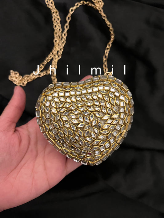Mini Heart Kundan Clutch
