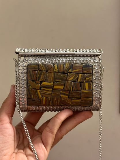Brown Mosaic Square Clutch