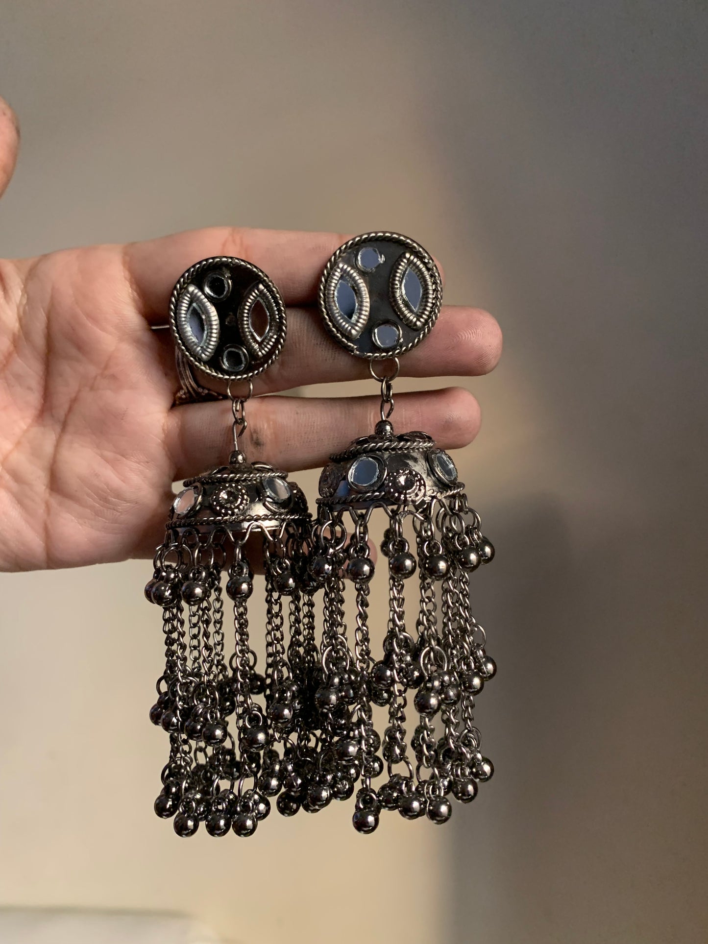 Black polish long jhumki