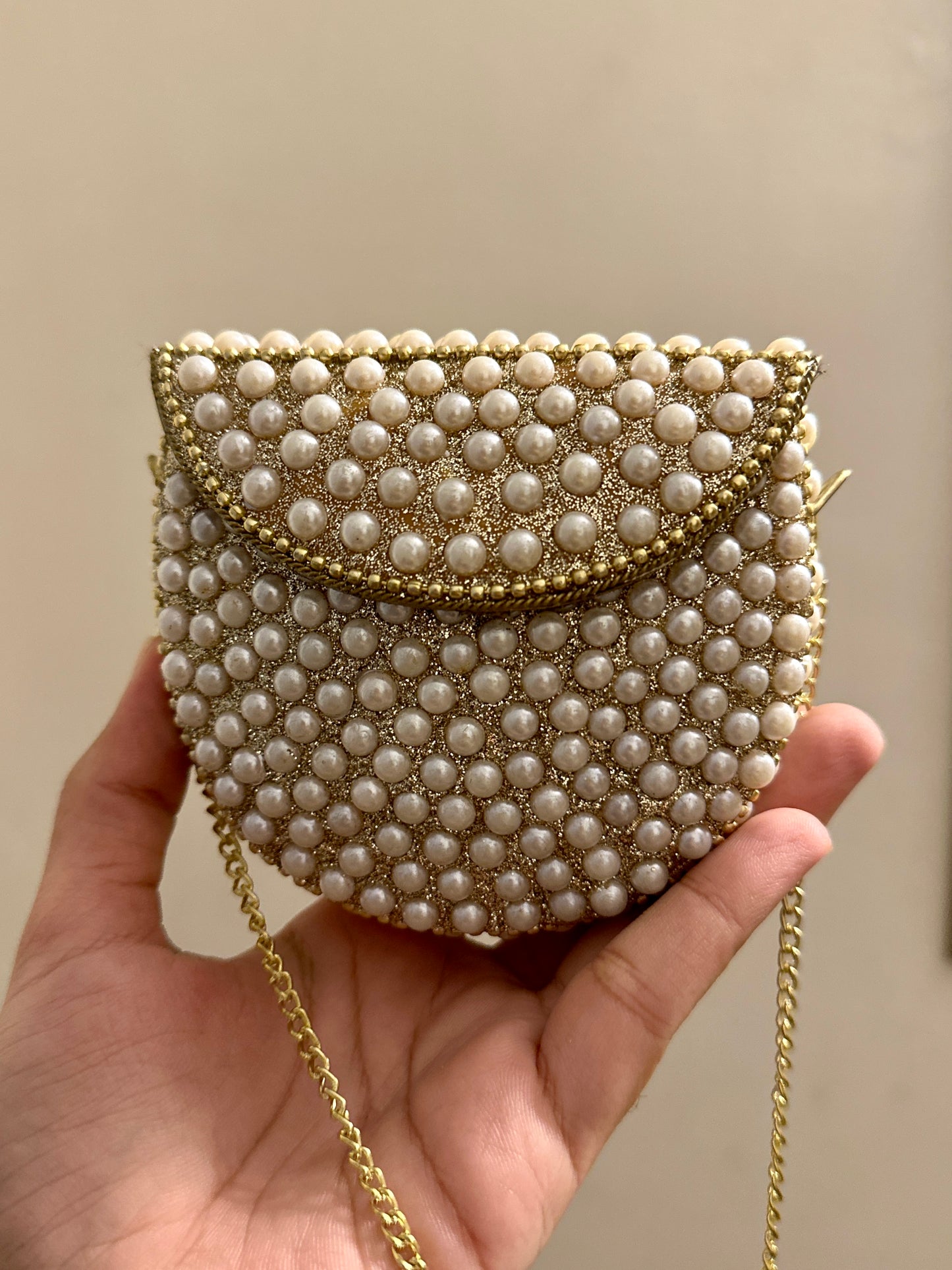 Golden Pearl Metal Clutch