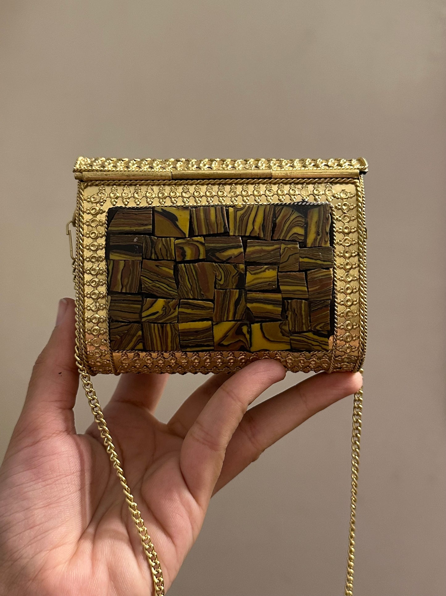 Brown Mosaic Square Clutch