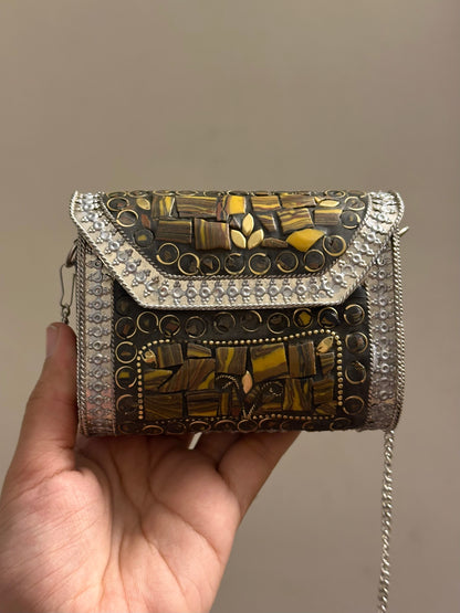 Brown Mosaic Square Clutch
