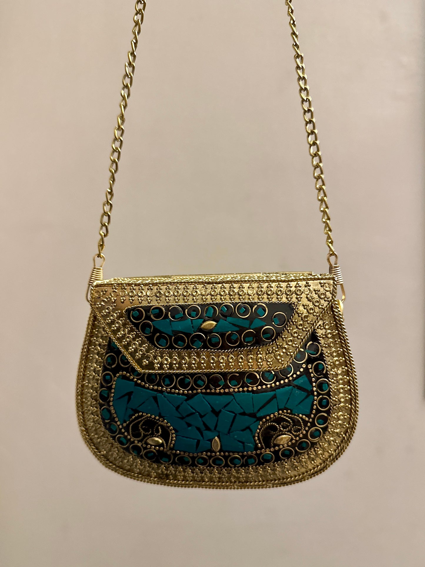 Medium Sea Green Metal Clutch