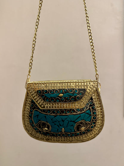 Medium Sea Green Metal Clutch