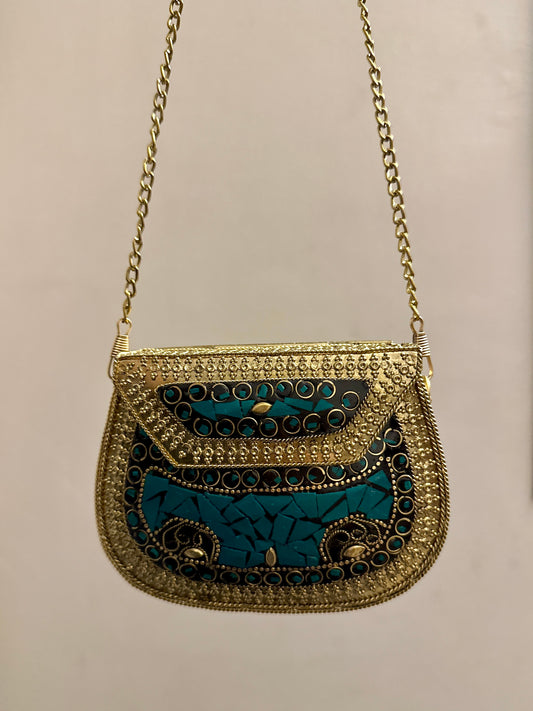 Medium Sea Green Metal Clutch