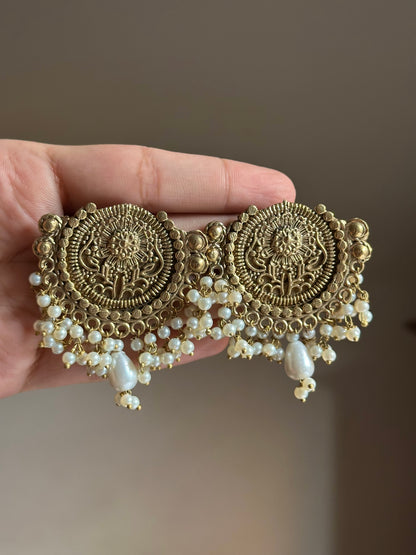 Afghan Round Pearl Drop Earrings