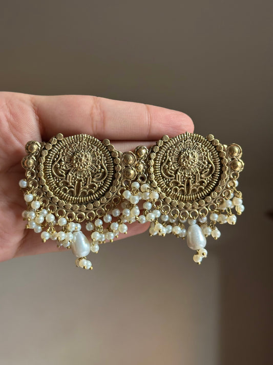 Afghan Round Pearl Drop Earrings