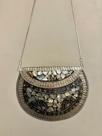 Medium Silver Seep Metal Clutch