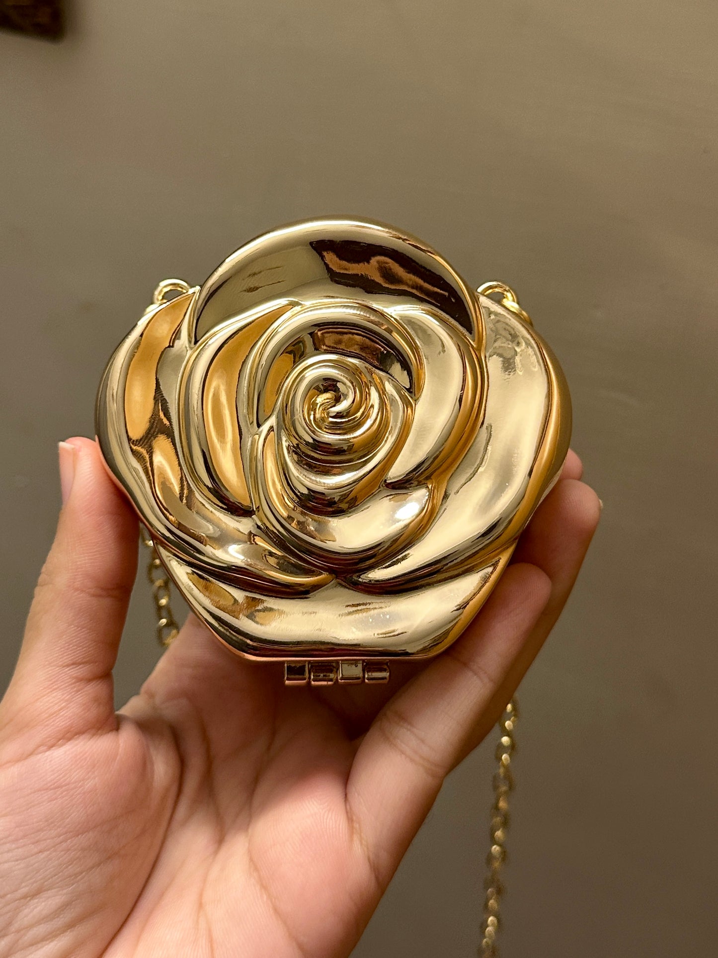 Golden Rose Flower Metal Clutch