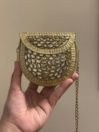 Round Kundan Metal Bag