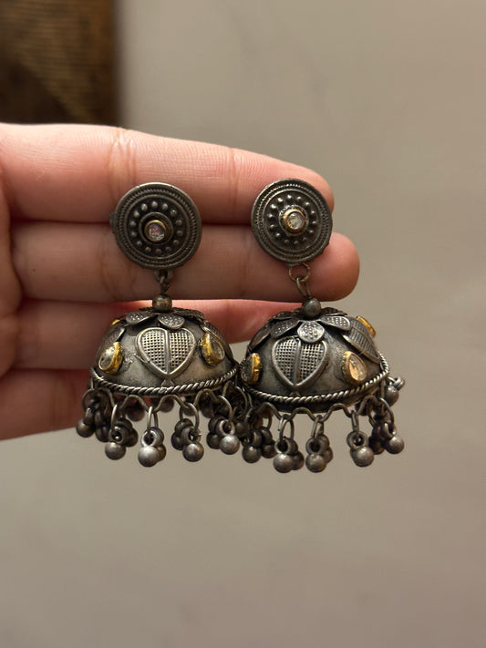 Black polish Medium Heart jhumki