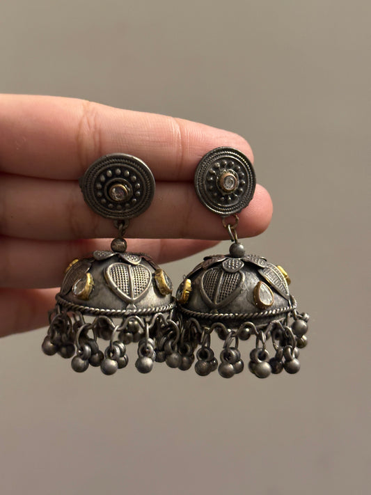 Black polish Medium Heart jhumki