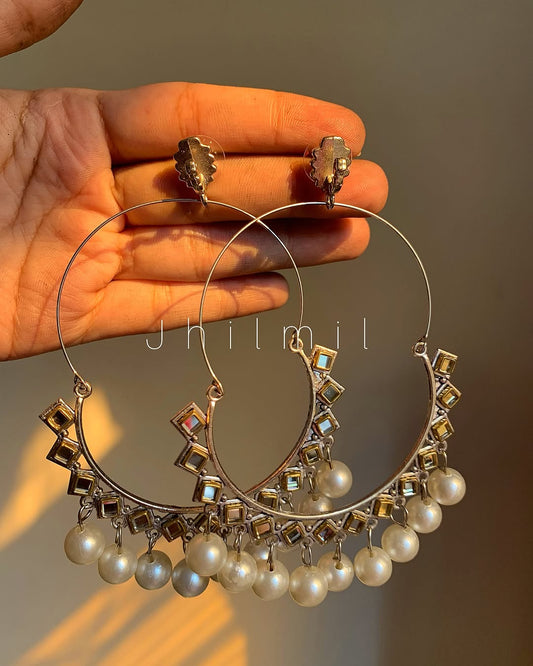 Kundan pearls drop Chand Bali