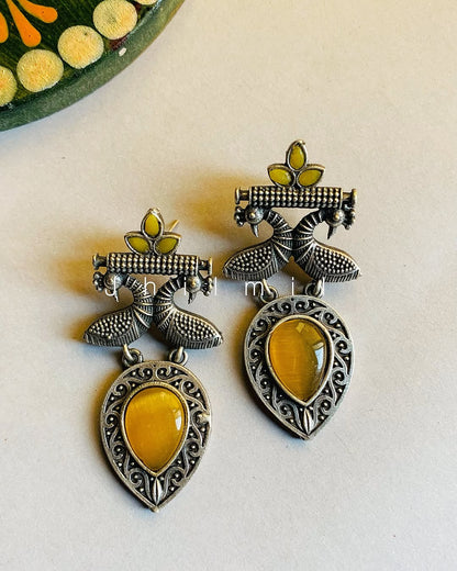 Peacock motif stone drop Ear candy