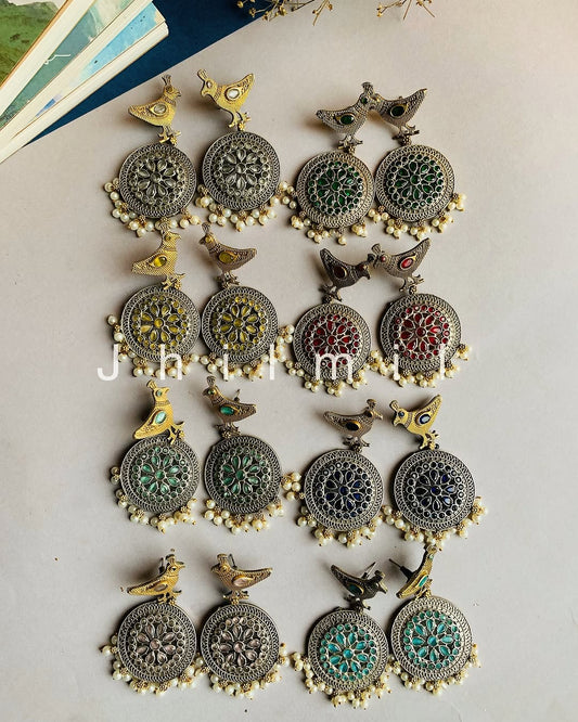 Dual tone bird motif Earrings