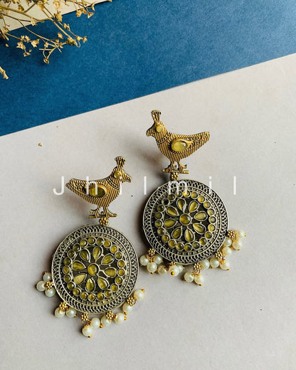 Dual tone bird motif Earrings