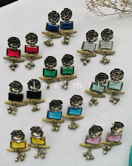 Dual tone floral oxidized earrings