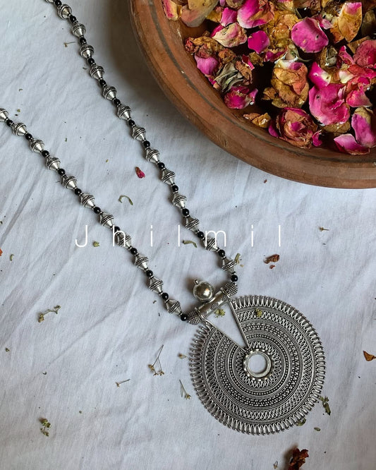 Round Carved black beads mala