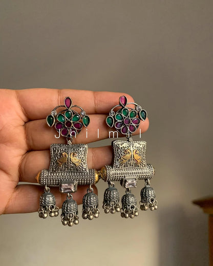 Antique Mor with three jhumkis