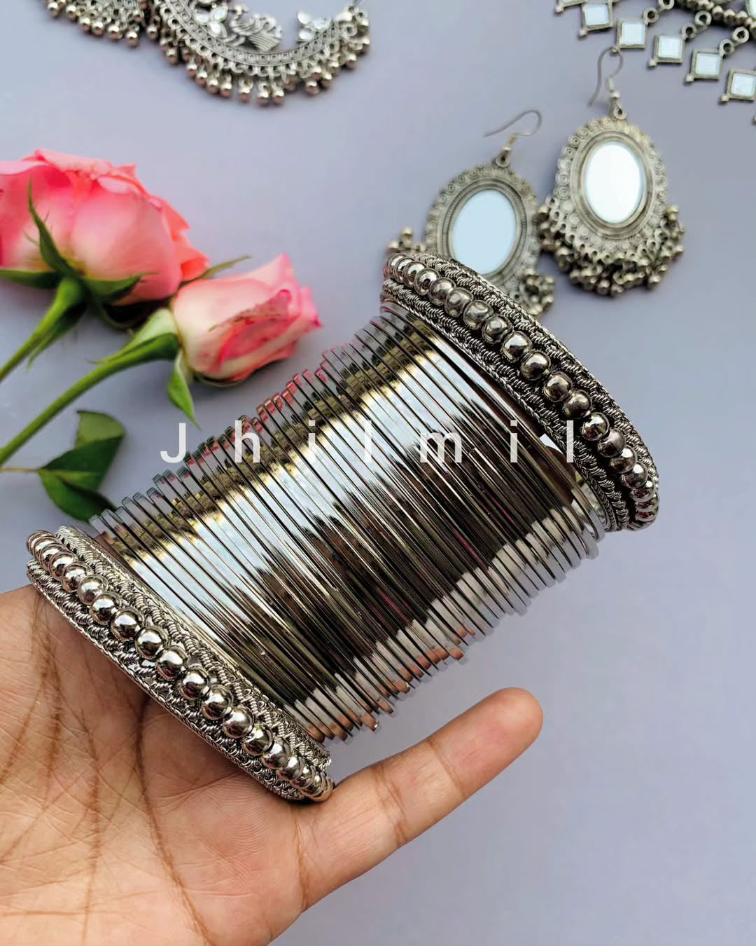 Silver Beaded Bangles set