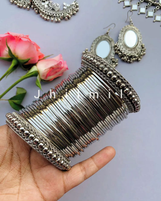 Silver Beaded Bangles set