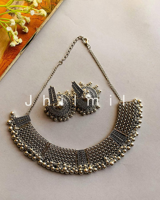  Silver oxidized necklace set