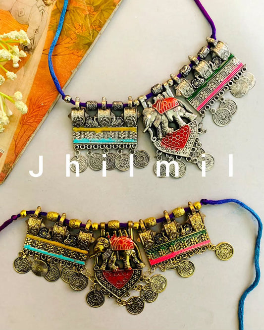 Elephant motif coins hanging chokers