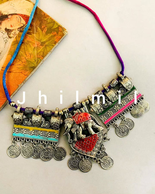 Elephant motif coins hanging chokers